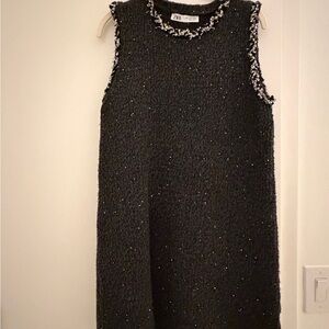 Zara Black and White Tweed Mini Dress